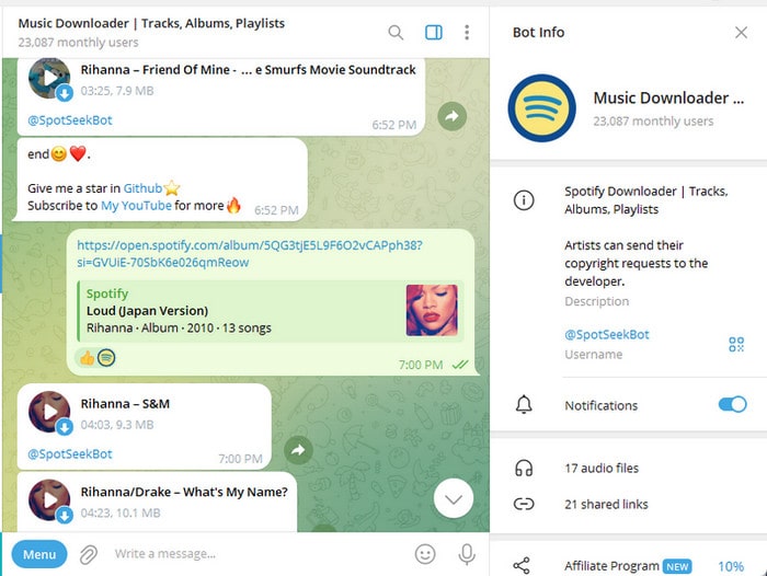 descargar canciones de Spotify en Android con Telegram