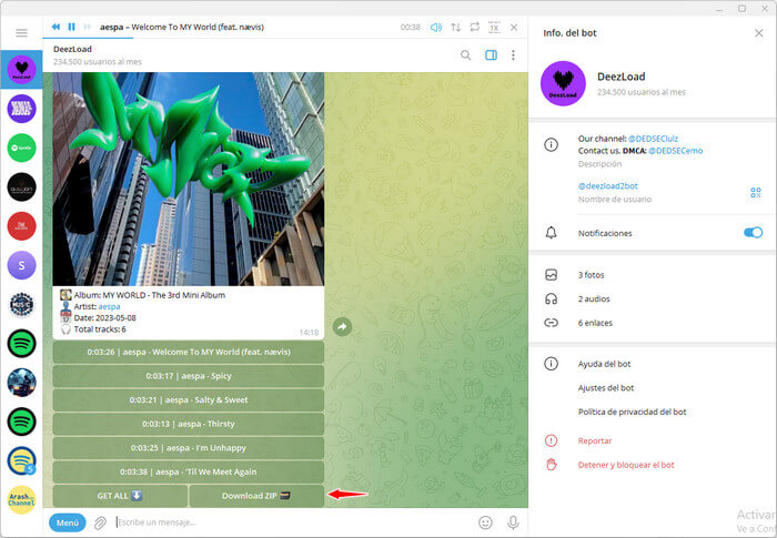 telegram DeezLoad bot descargar canciones de spotify y deezer