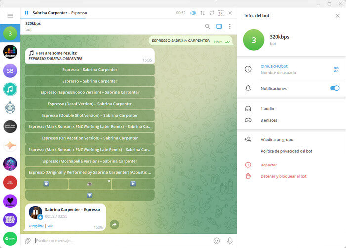 telegram musica 320kbps bot
