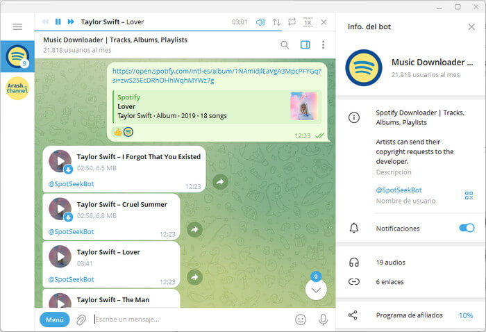 telegram robot SpotSeekBot descarga canciones de Spotify