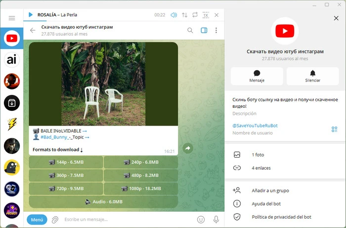 telegram @saveyoutuberubot youtube downloader
