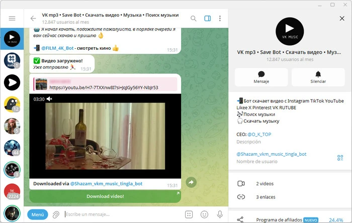 telegram youtube downloader bot @shazam_vkm_music_tingla_bot