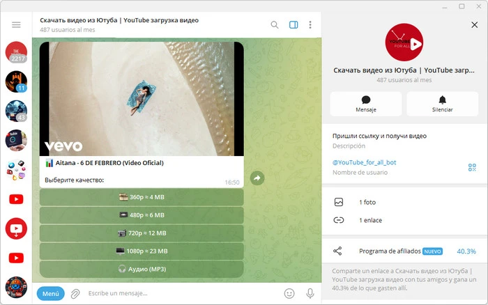 telegram @YouTube_for_all_bot descarga youtube a mp3 o mp4