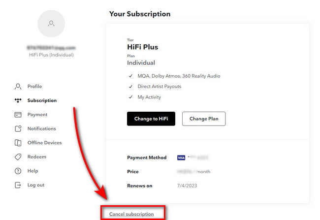 cancelar suscripción a tidal