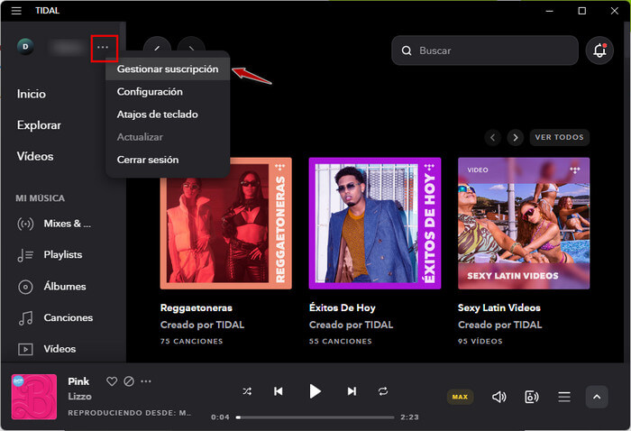 administrar la suscripción a tidal en el escritorio