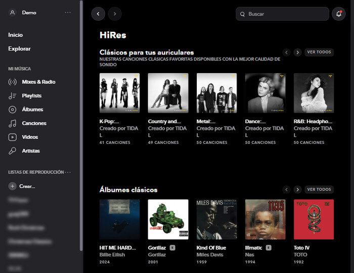 Biblioteca musical de Tidal