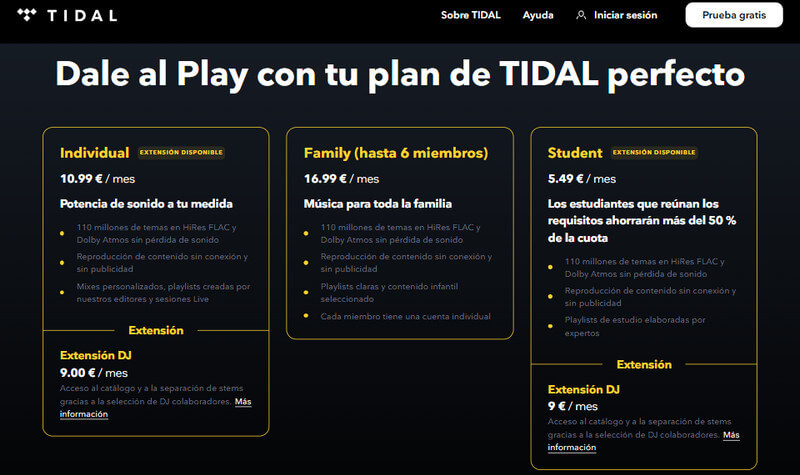 precios y planes de suscripción Tidal