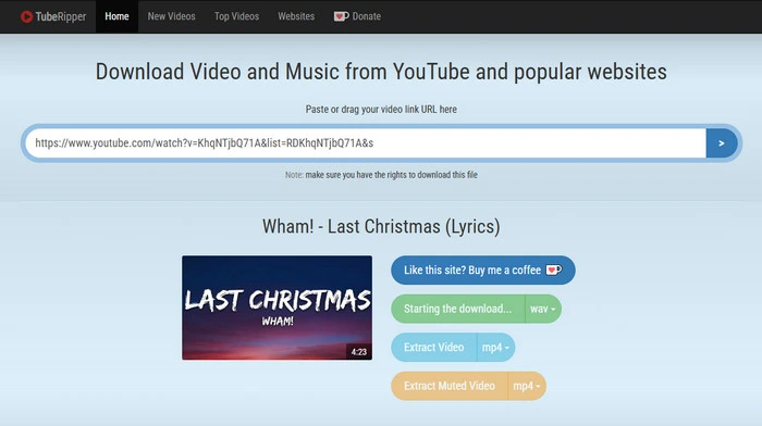 TubeRipper.cc descargar audio en WAV