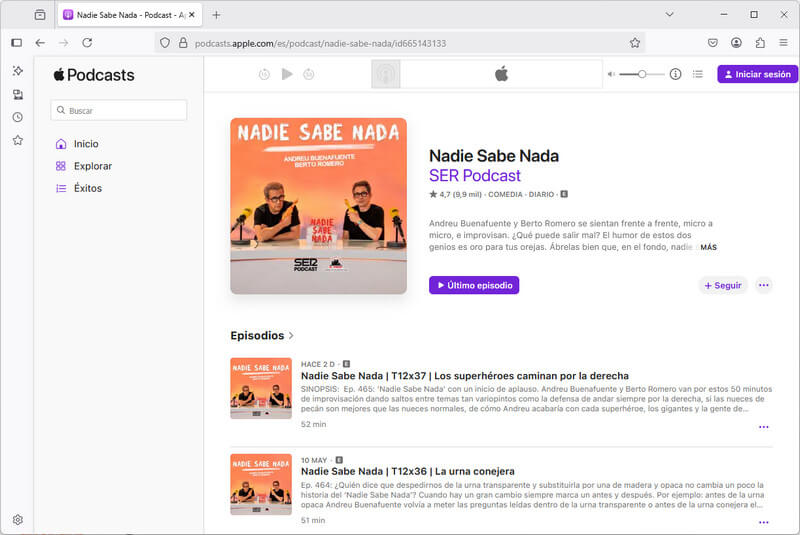 Abrir la fuente de la página del podcast de Apple