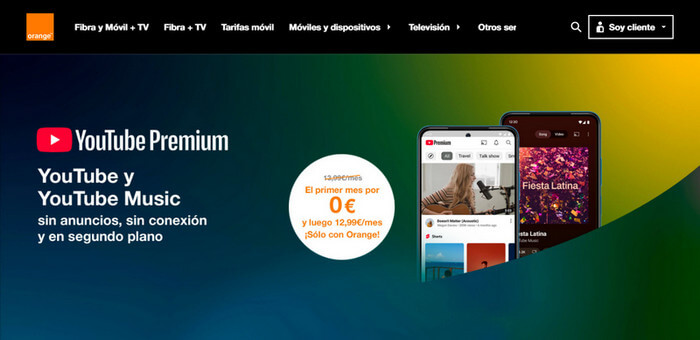 YouTube Premium 1 meses gratis con Orange España