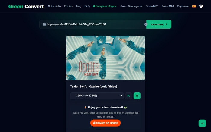 GreenConvert youtube a mp3 o mp4