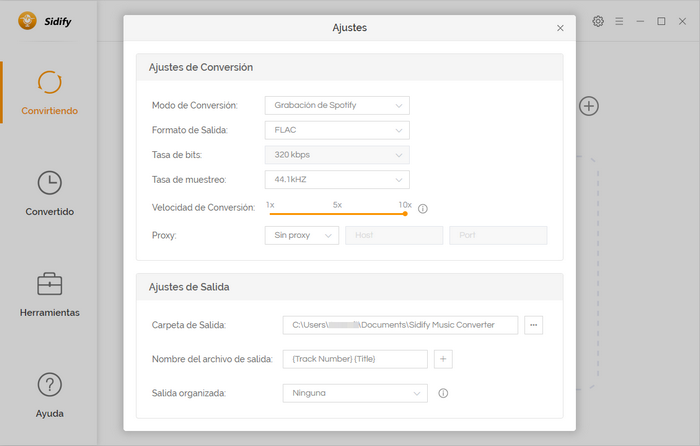 ajustes de spotify music converter versión gratión