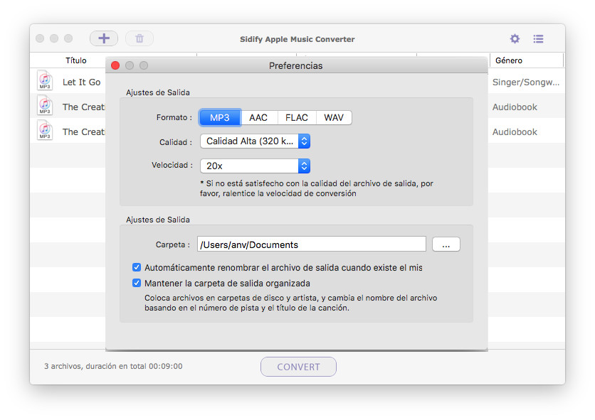 Set output as MP3